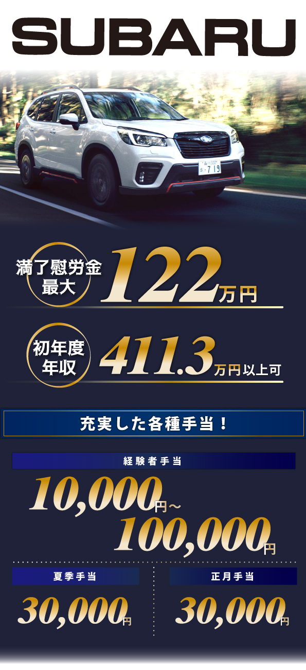 SUBARU入社祝金等概要