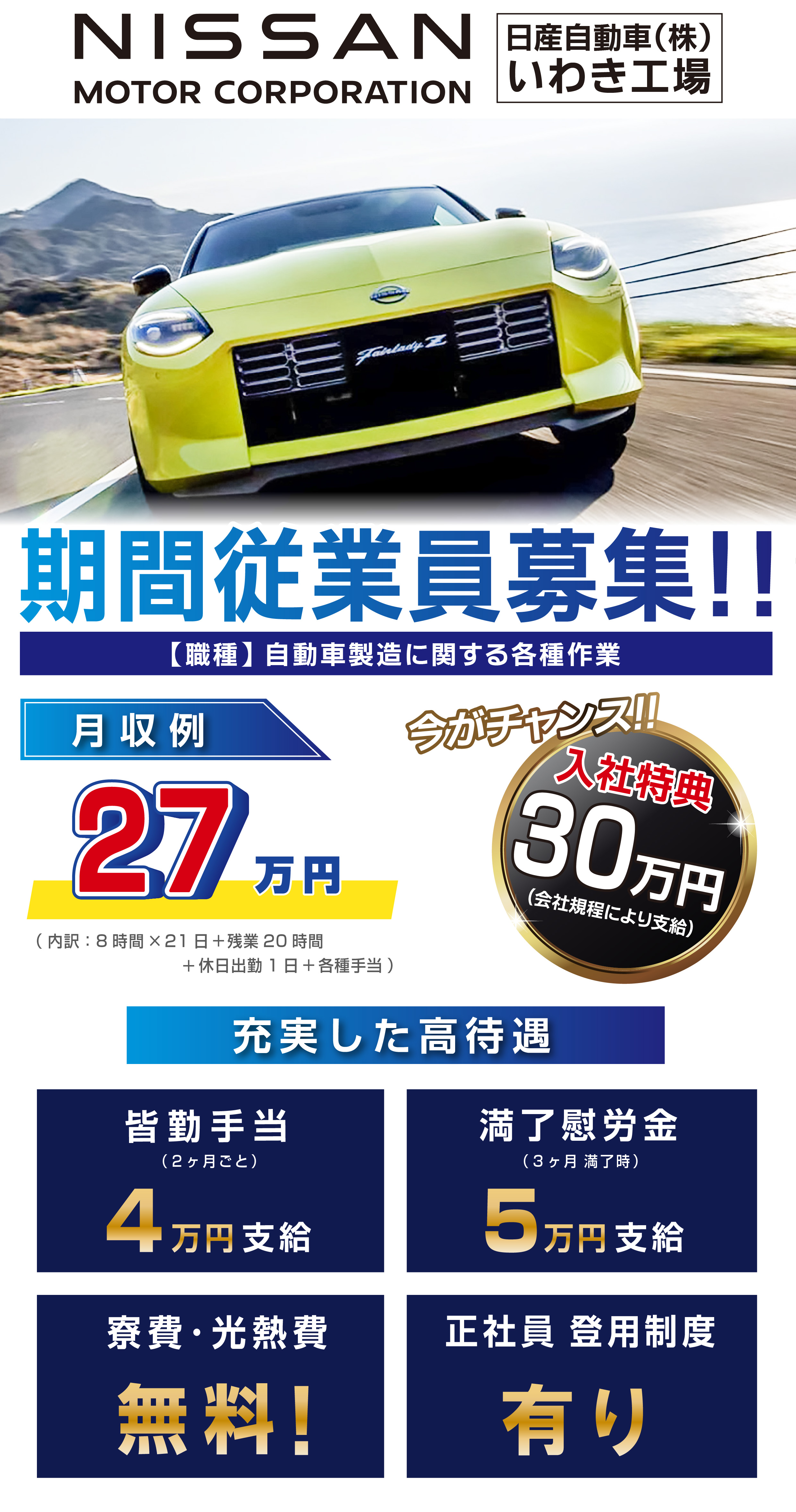 日産自動車入社祝金等概要